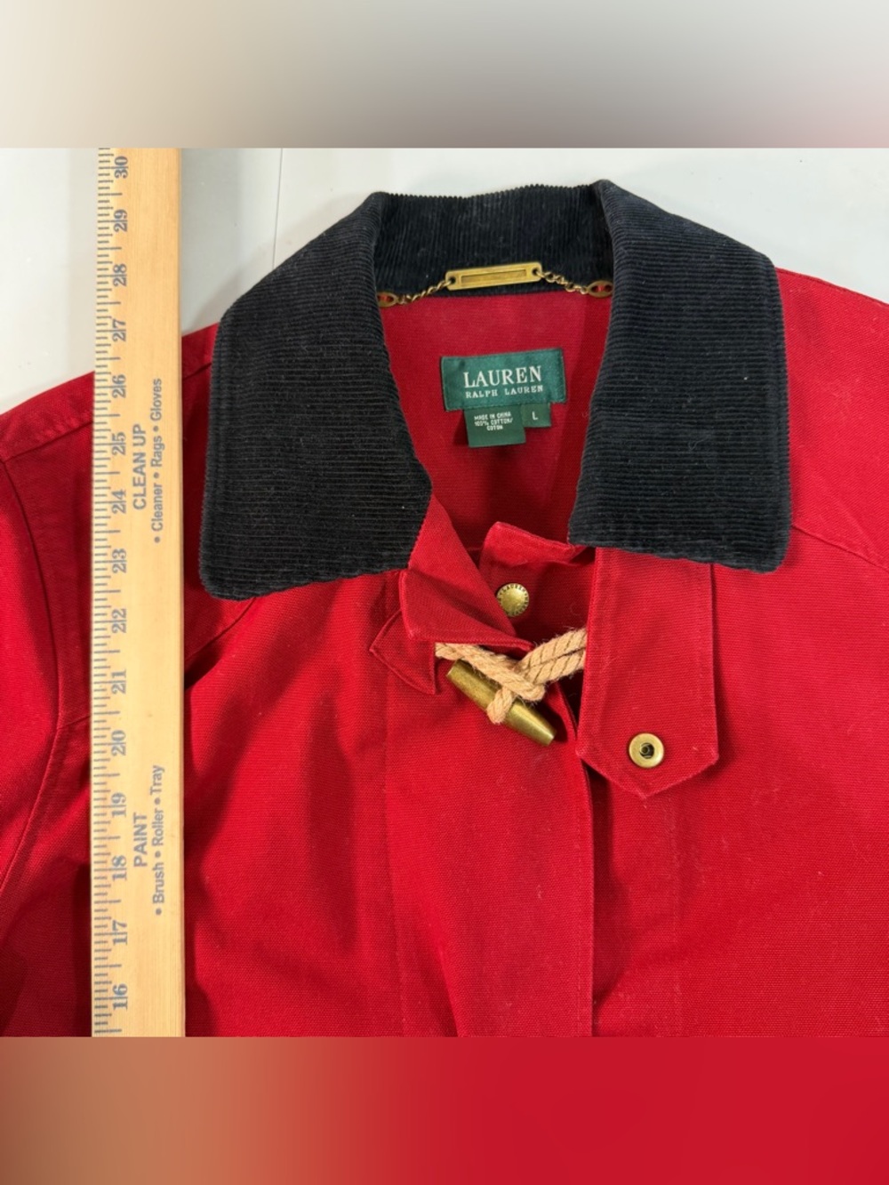 Lauren Ralph Lauren Canvas Jacket Fireman Equestrian Chore Red Womens Coat Large - Picture 6 of 11
